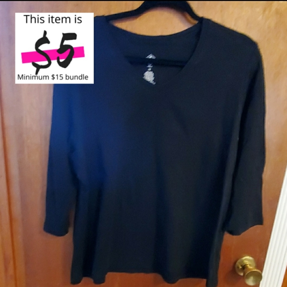 St. Johns bay 3/4 sleeve t shirt v neck 1x black